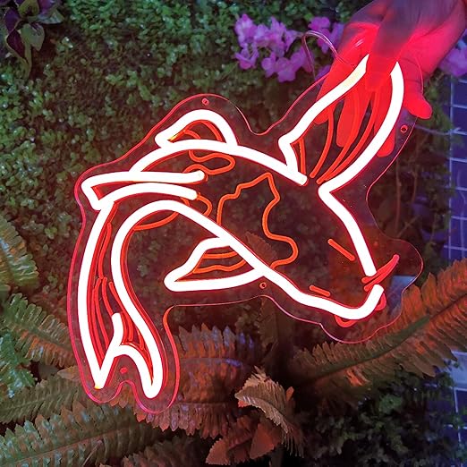 锦鲤鱼霓虹灯,手工传统纹身日本锦鲤鱼 led 霓虹灯,红色错觉 3d 雕刻